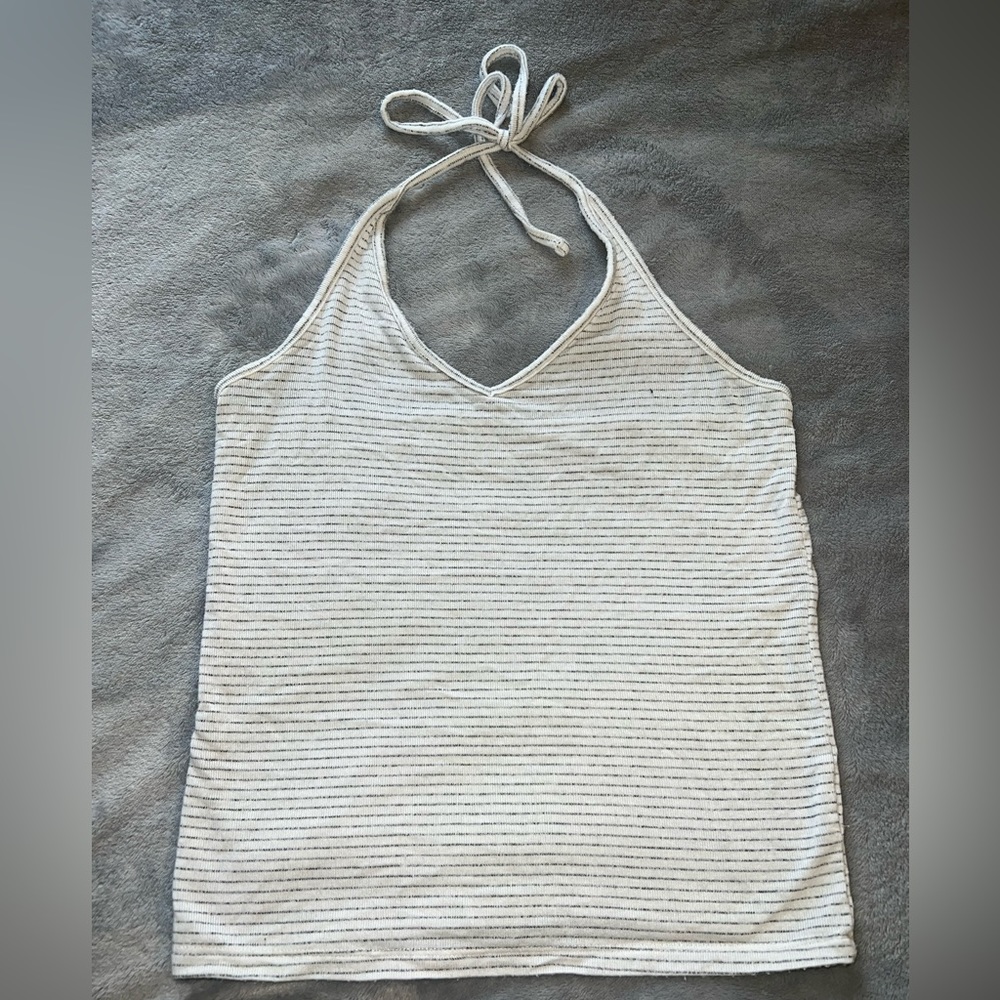 American eagle white and grey striped halter top